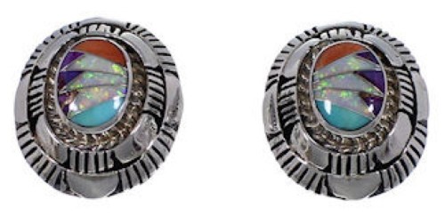 Turquoise And Multicolor Inlay Sterling Silver Post Earrings AS34559