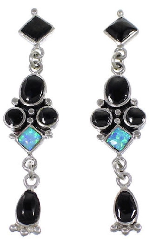 Southwest Jet Blue Opal Sterling Silver Post Dangle Earrings DS53811