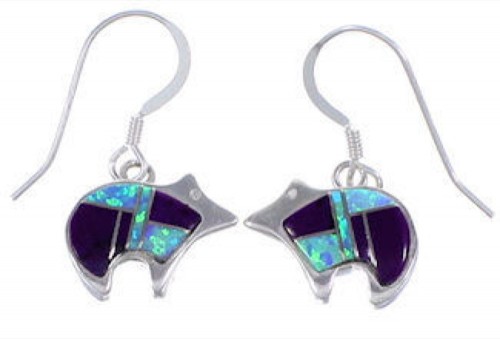 Sugilite Opal Sterling Silver Bear Hook Dangle Earrings RS33512