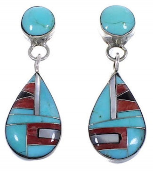 Multicolor Inlay Sterling Silver Post Dangle Earrings Jewelry NS42300