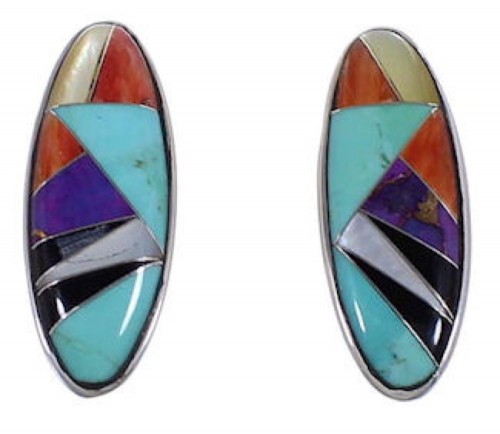 Turquoise Multicolor Sterling Silver Jewelry Post Earrings DS39350