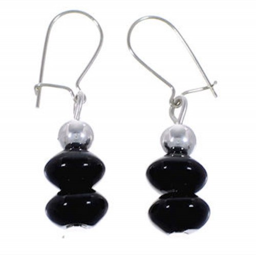Onyx Silver Native American Indian Bead Earrings Jewelry DS44132 