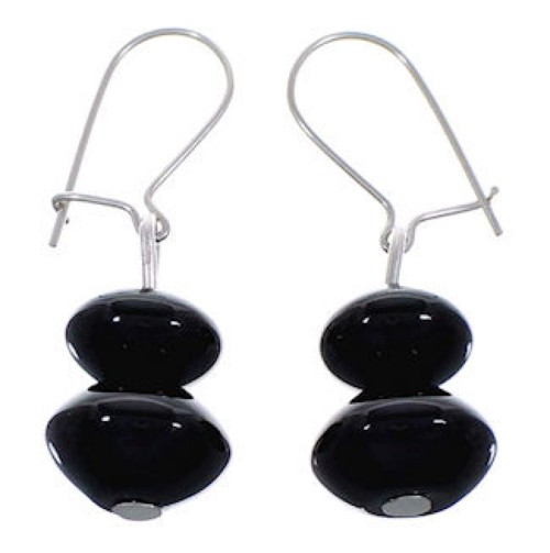 Onyx Native American Navajo Indian Silver Bead Earrings DS44127