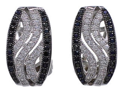 Sterling Silver Black White Cubic Zirconia Post Earrings DS55160