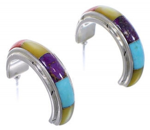 Genuine Sterling Silver Multicolor Turquoise Hoop Earrings RS41624 