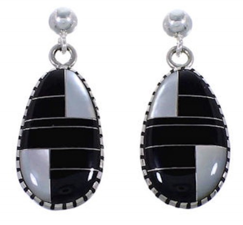 Sterling Silver Black Jade Mother Of Pearl Earrings Jewelry RS42650 