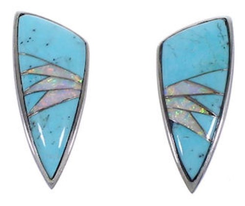 Sterling Silver Turquoise and Opal Jewelry Post Earrings RS32361 