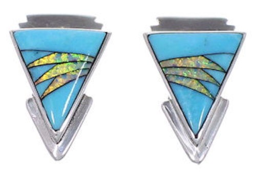 Genuine Sterling Silver Turquoise Opal Post Earrings Jewelry RS39864 