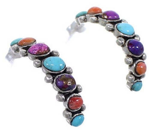 Turquoise Multicolor Sterling Silver Hoop Earrings Jewelry RS51934 