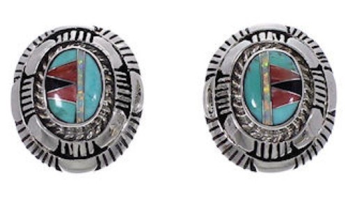 Multicolor Inlay And Sterling Silver Post Earrings AS34551