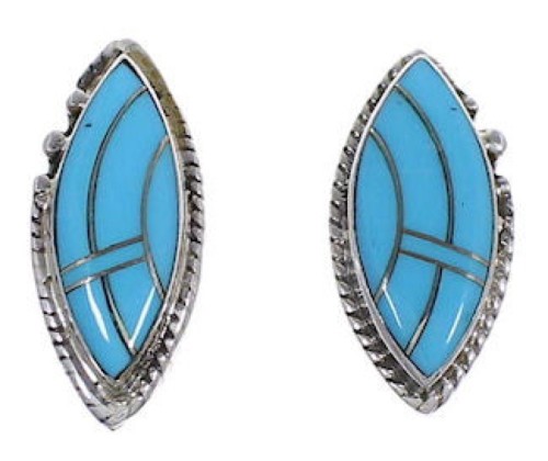 Genuine Sterling Silver Turquoise Inlay Post Earrings DS54056