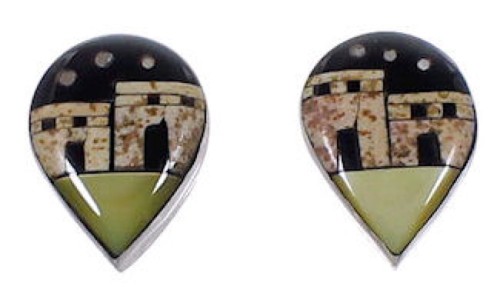 Silver Native American Design Multistone Black Jade Earrings RS41054 