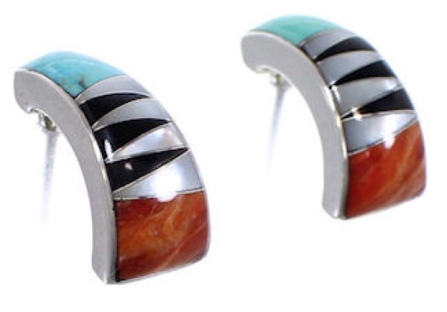Turquoise Multicolor Inlay Sterling Silver Post Earrings RS39398