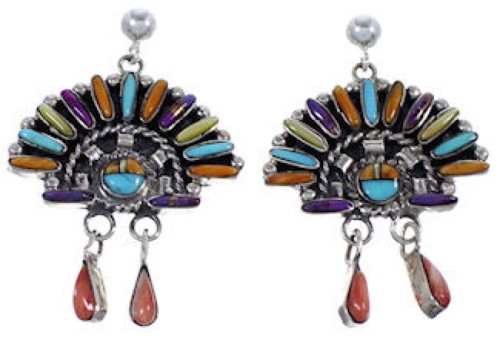 Genuine Sterling Silver Sun Turquoise Multicolor Post Earrings DS39593