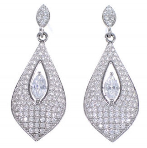 Cubic Zirconia And Sterling Silver Post Dangle Earrings DS55175