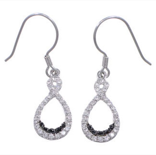 Sterling Siver White Black Cubic Zirconia Hook Dangle Earrings AS55288