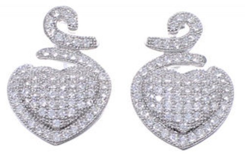 Southwest CZ Sterling Silver Heart Post Earrings Jewelry AS55295