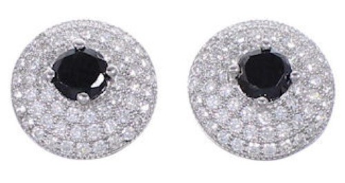 Black White CZ Sterling Silver Post Earrings Jewelry AS55259