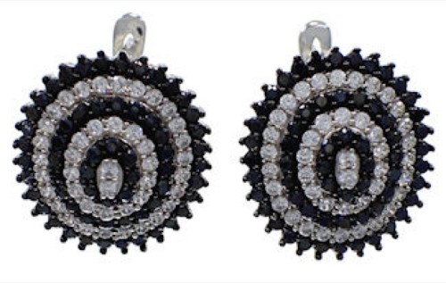 Sterling Silver Black And White Cubic Zirconia Post Earrings AS55260