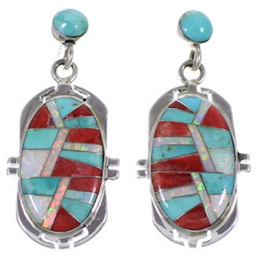 Sterling Silver Turquoise Red Oyster Shell Opal Post Earrings DS36287