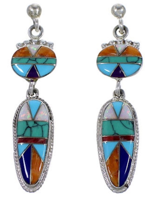 Multicolor Inlay And Sterling Silver Earrings Jewelry AS52873