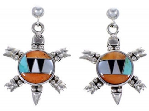 Turquoise Multicolor Silver Turtle Post Dangle Earrings RS39189