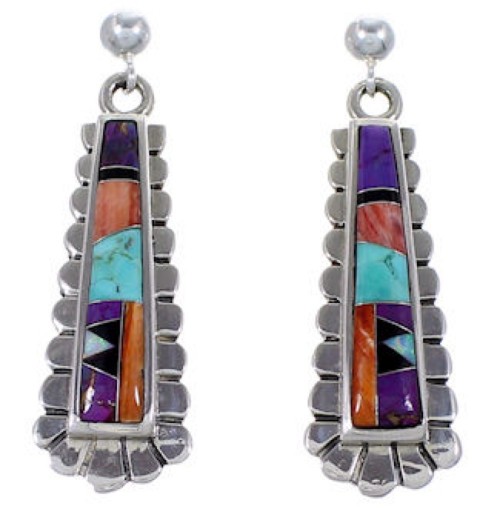 Sterling Silver Turquoise Multicolor Post Dangle Earrings RS39657