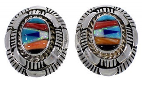 Turquoise And Multicolor Inlay Sterling Silver Post Earrings AS34563 