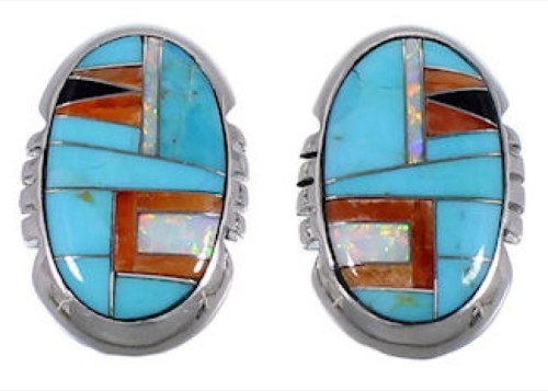 Sterling Silver Jewelry Turquoise Multicolor Post Earrings DS39372