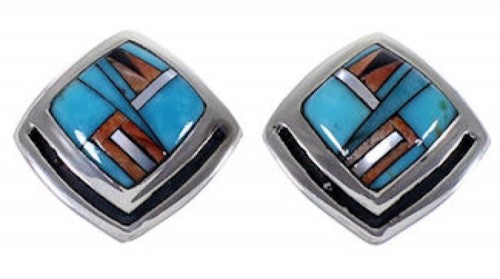 Sterling Silver Turquoise And Multicolor Post Earrings RS42699 