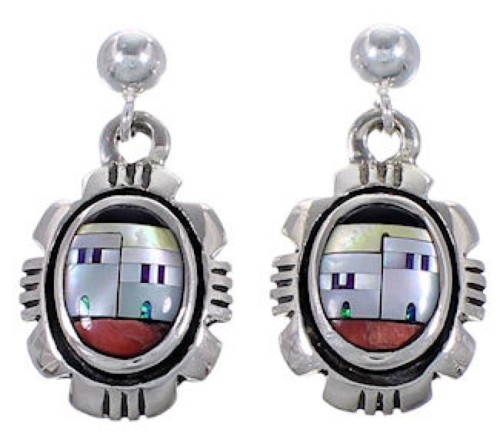 Sterling Silver Native American Design Multicolor Earrings RS41071