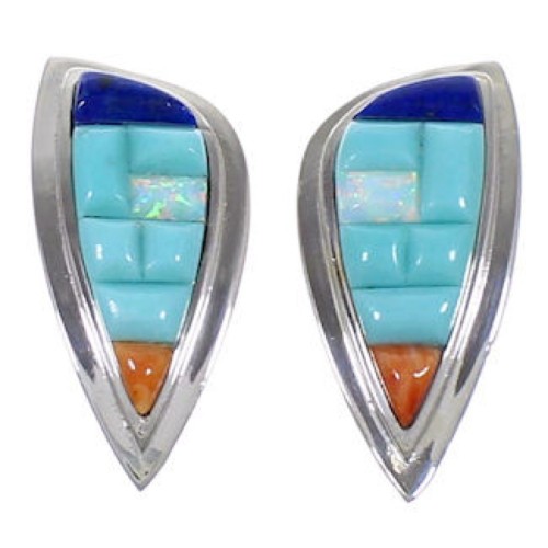 Sterling Silver Jewelry Turquoise Multicolor Post Earrings HS28092