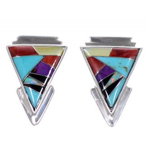 Sterling Silver Turquoise Multicolor Post Earrings Jewelry RS39861 