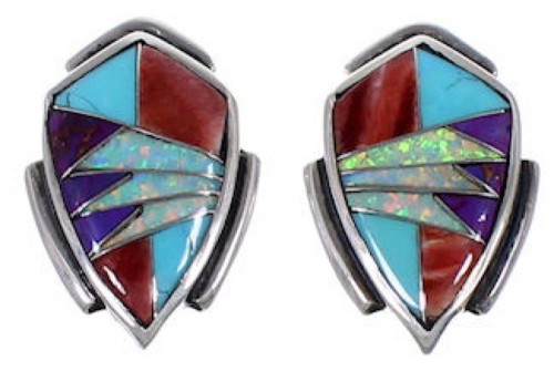 Sterling Silver Turquoise Multicolor Jewelry Post Earrings RS40018