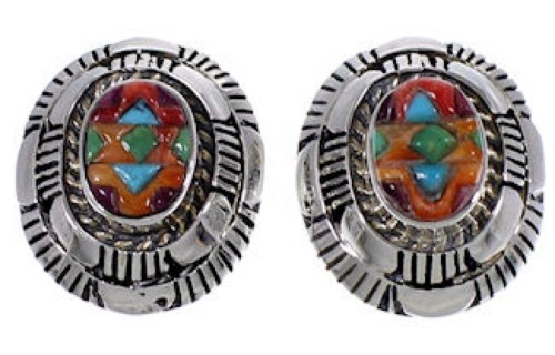 Multicolor Inlay And Sterling Silver Post Earrings AS34547 