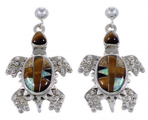 Sterling Silver Tiger Eye Multicolor Turtle Post Earrings RS39166 