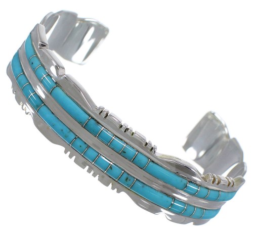 Southwestern Silver And Turquoise Inlay Bracelet TX39647