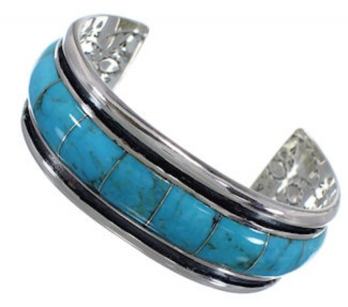 Turquoise Inlay Sterling Silver Cuff Bracelet EX41616