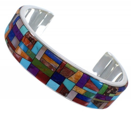 Multicolor Inlay And Silver Cuff Bracelet TX39721