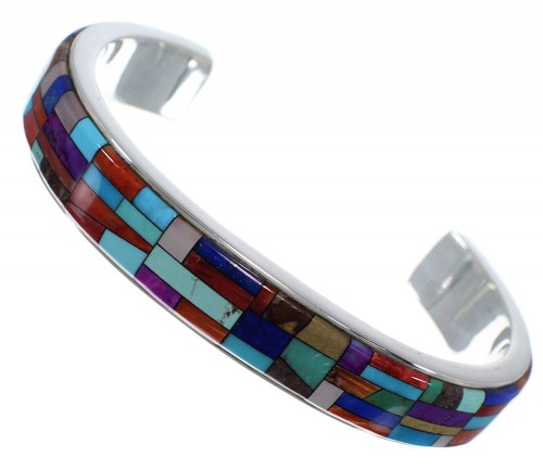 Silver Jewelry Multicolor Inlay Southwest Cuff Bracelet TX39749