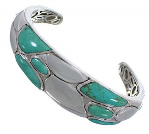 Silver And Turquoise Inlay Southwestern Bracelet TX39560