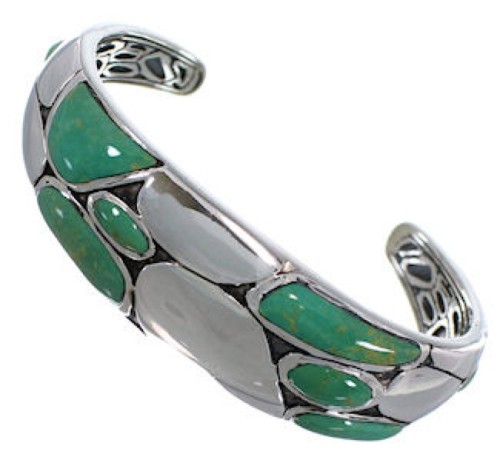 Sterling Silver And Turquoise Inlay Southwestern Bracelet TX39578