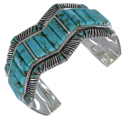 Southwest Authentic Sterling Silver Turquoise Cuff Bracelet CX49718