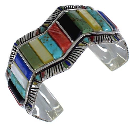 Southwest Multicolor Authentic Sterling Silver Cuff Bracelet CX49721