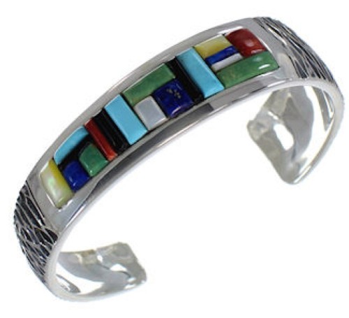 Multicolor Inlay Sterling Silver Cuff Bracelet Jewelry PX38944