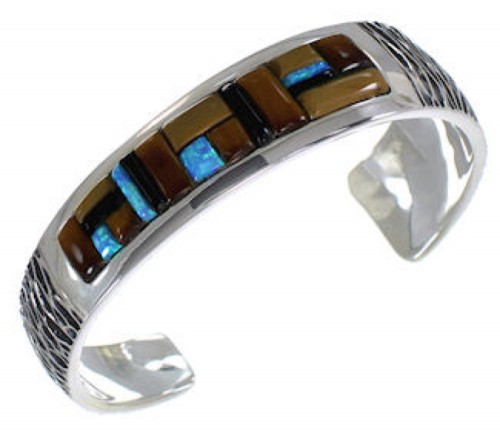 Silver And Multicolor Inlay Southwestern Cuff Bracelet PX38948