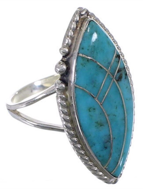 Genuine Sterling Silver Turquoise Inlay Ring Size 7-1/2 UX33984