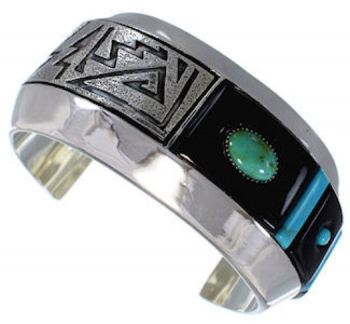 Jet Turquoise Genuine Sterling Silver Cuff Bracelet PX27972