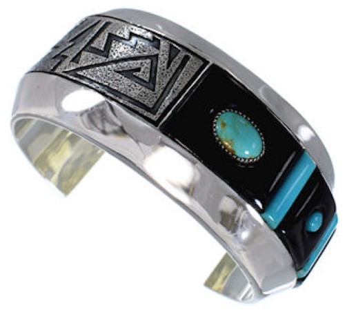 Jet Inlay And Turquoise Southwest Cuff Bracelet Jewelry PX27988