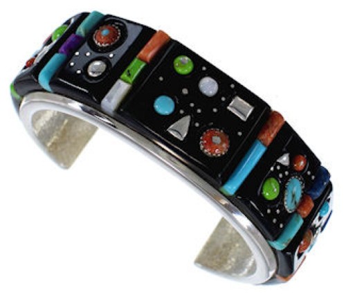 Sterling Silver Multicolor Inlay Southwest Cuff Bracelet PX28009